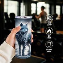 1 Pc 20oz Stainless Steel Tumbler/Travel Cup , Frozen Wolf Forest Design Tumbler Wrap For Wolf Lovers, Adults, And Winter Holiday Gifting, Featuring A Mystical Icy Wolf In A Snowy Woodland Scene. - Nhiều màu - Xem 2