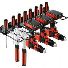 Organizer für Elektrowerkzeuge – Wandmontage, robuste Metallkonstruktion, geeignet für Garagen, Werkstätten, Reparaturwerkstätten, Schuppen, Industrieanlagen, bietet Platz für Akku-Bohrmaschinen, zur Werkzeugaufbewahrung und für Heimwerkerprojekte. - Schwarz - Übersicht 8