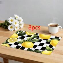 1/2/4/6/8入 水果印花餐墊，18"*12"(45*30cm)，2款檸檬/草莓，100%聚酯纖維，防水、防污耐熱、可機洗、耐用，適用於居家/餐廳/民宿 - 彩色 - 查看 21