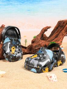 Cute Cartoon Dinosaur Letter Pattern Hollow Out Clogs - Black - View 5