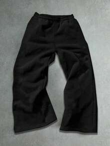 UPTAN Pantalones de pierna recta estilo urbano punk Y2K para mujer con cara sonriente de grafiti y letras - Pantalones holgados al frente, lavables a máquina - Negro - Ver 2