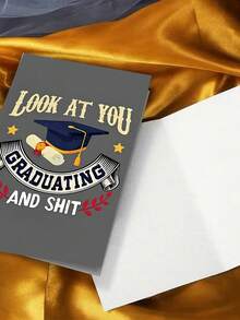 1pc "Look At You Graduating And " Funny Graduation Card | Premium Matte Paper, Grad Cap & Diploma Illustration, Perfect For College, High School & Humorous Graduation (12cm/4.7in X 17cm/6.7in) - Multicolor - View 7