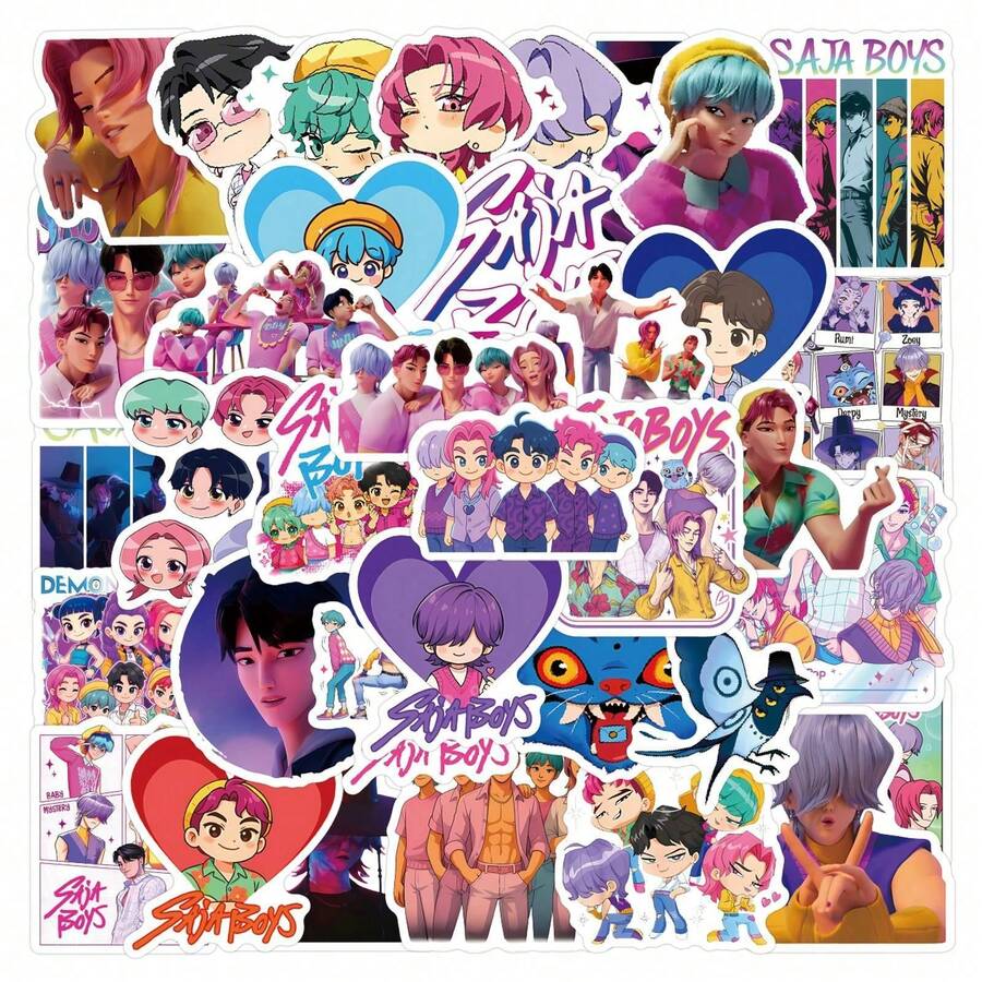 55pcs K-Pop Heart Frame & Cloud Sticker Collection, Cute K-Pop Girl Group & Boy Group Chibi Stickers, Removable Self-Adhesive Stickers, Compatible With Switch Protective Case & Fan Merchandise - Multicolor - View 1