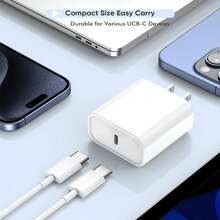 30W 快充套組 USB-C 壁式快充適配器，美國標準充電頭，附 3.3英尺/100公分長充電線，高效數據傳輸數據線 USB-C 轉 Type-C 充電套組，相容於 17/16/15 Pro Max Plus 及其他智慧型手機，旅行便攜充電套組 - 查看 10
