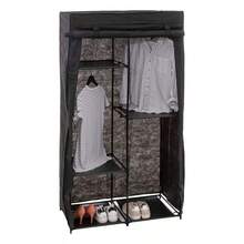 Miroytengo Armario Modular, Mueble Auxiliar de Tela Dormitorio Negro Baldas y Barra 169x88 cm Organización y Almacenamiento con Estructura Metálica, Textil Resistente, Montaje Incluido, Instrucciones y Tornillería. - Negro - Ver 1