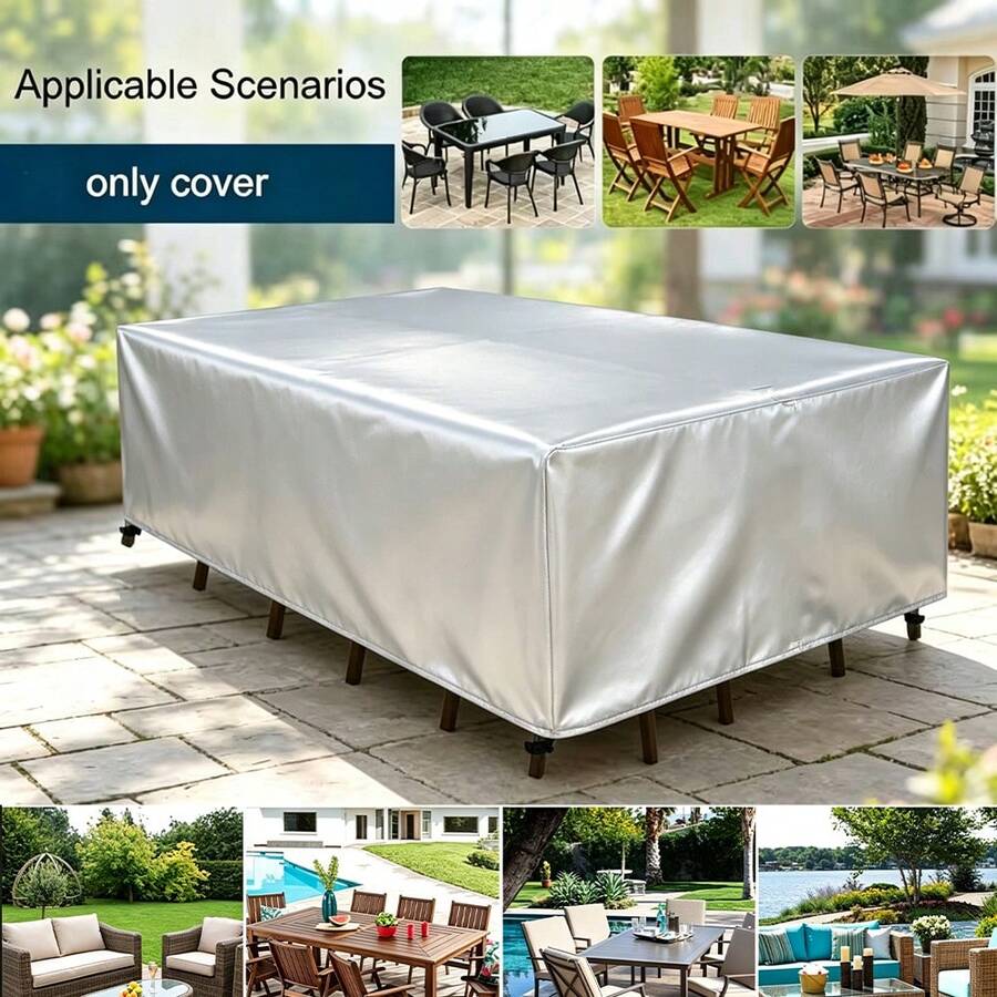 210D Oxford Fabric Outdoor Furniture Cover-Waterproof, Rainproof, Snowproof, Dustproof, Windproof, And UV-Resistant-Features Adjustable Drawstrings. Ideal For Patios, Balconies, Villa Backyards, And Gardens, And Fits Most Outdoor Table And Chair Sets