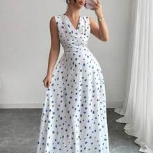 Vestido de verano 2025 con estampado floral, cintura elástica y holgada, elegante, cuello en pico sin mangas - Multicolor - Ver 7