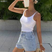 xuehuamaoyi02  Shorts vaqueros casuales de verano tipo A-line para mujer, shorts vaqueros sexy y elegantes - Celeste - Ver 4