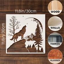 Premium Wolf Mountain Landscape Art Stencil, Reusable Wilderness Scene Template For Statement Wall Decor, Canvas, Fabric And Modern Home Design - White - View 11