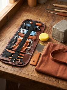 35-Piece Set, 24 Pieces With Cloth Bag / 8 Pieces. Red Pottery Tool Set, Including Carving Tools. Artist's Soft Clay Set. - Multi-piece Pottery Tool Set - View 2