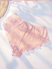 Aesletic Women's Home Panties & Sleepwear, Side Slit Ruffle Hem Comfortable Sexy Underwear, Suitable For Home And Sleep - Pink - View 3
