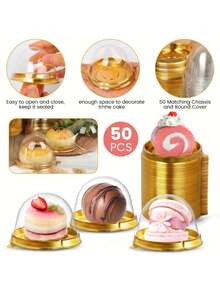 100/50pcs Gold Dessert Cake Boxes, Gold Pudding Boxes, Transparent Mousse Cake Boxes, Suitable For Weddings, Christmas Gifts, Also Suitable For Cake, Candy And Chocolate Packaging, Ideal Choice For Weddings, Parties And Gifts - Multicolor - View 5