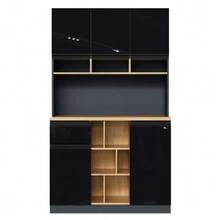 Moderner weißer Küchenschrank (105 * 45 * 185 cm), der als Sideboard oder Vitrine genutzt werden kann. Er verfügt über hochglanzlackierte Türen, Metallgriffe, verstellbare Einlegeböden, Schubladen, offene Ablageflächen und eine Kippsicherung. Geeignet für Küche, Esszimmer und Wohnzimmer. - Schwarz - Übersicht 8