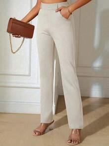 Pantalones rectos de cintura alta, elegantes para la primavera - Beis - Ver 5