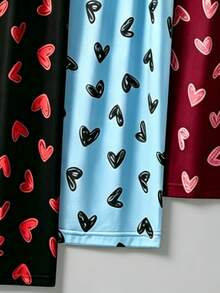 3pcs Women's Plus Size Casual Pajama Pants, Heart Print Bowknot Elastic Waist Loose Home Wear Capri Pants - Multicolor - View 5