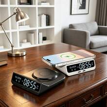 15W Fast Wireless Charger With Clock, Supports Phone Case, Dual Type-C Ports, LED Display (Black/White) - Multicolor - View 2
