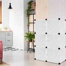 Système d'étagères de garde-robe DIY avec porte-chaussures et barre à vêtements, garde-robe modulaire combinée, système d'étagères emboîtables gain de place, étagère portable pliable, 6 cubes, blanc - Voir 1