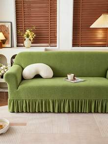 1PC Fleece Fabric Non-Slip Elastic Decorative Jacquard Sofa Cover, Carved Leaf Pattern, Pet-Proof, Anti-Dirt, Anti-Dust, Suitable For 1/2/3/4 Seater Sofa, All Seasons - Grass Green - View 7