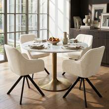 Goeurvant Modern Grid-Stitched Upholstered 360° Swivel Dining Chairs With Armrests And Removable Cushion For Dining Room, Living Room, Office - Set Of 2 / Set Of 4 / Set Of 6--Cream-Chenille - 奶油 - 查看 2