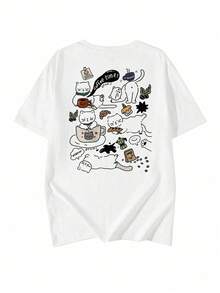 Made In Japan, Spring/Summer Cotton, Round Neck, Loose Fit, Versatile, Simple, English Print Short-Sleeve T-Shirt - White - View 4