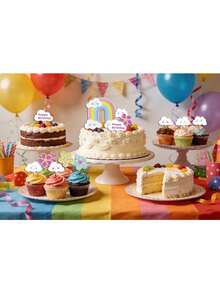 8 cái cắm trang trí bánh kem hình mây cầu vồng hoa, que cắm trang trí cupcake sinh nhật cho trẻ em - Xem 5