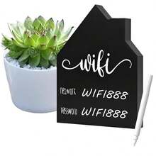 WiFi密碼木製桌面直立式告示牌，附橡皮擦與可擦拭筆，黑板風格，適合居家與商業中心裝飾 - 1PC - 查看 1