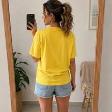 Women's T-Shirt With Green Macaw Print, Brazilian Flag Design, 100% Cotton - Yellow - View 3