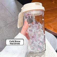 1個/5個 500ml 可愛粉色蝴蝶結與愛心印花塑膠杯，附吸管與杯蓋，防漏可重複使用水杯，冷熱飲杯附掛繩，適合女孩生日與開學的可愛美學禮物，冰咖啡杯 - 彩色 - 查看 18