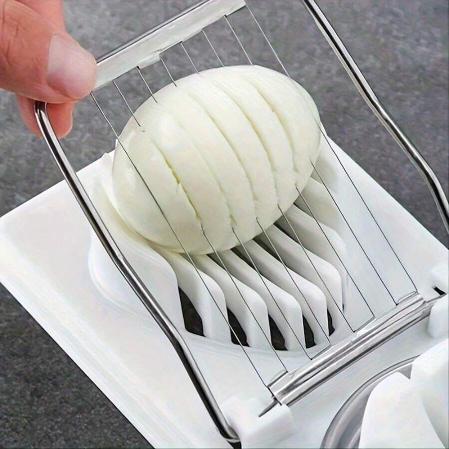 1pc 2-In-1 Egg Slicer, Stainless Steel Wire Egg Cutter For Hard Boiled Eggs, Multifunctional Kitchen Gadget (White/Red) - Multicolor - View 1