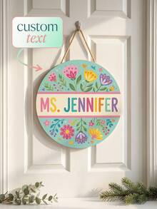 1pc Personalized Custom Teacher Name Classroom Door Sign, Custom Text Design, Cute Themed Welcome Plaque(School Supplies/Flower/Rainbow), Durable Wood Hanger With Rope, Ideal For Classroom Door/Nursery Decor, Thoughtful For Teacher'S Day Gift - Multicolor - View 3