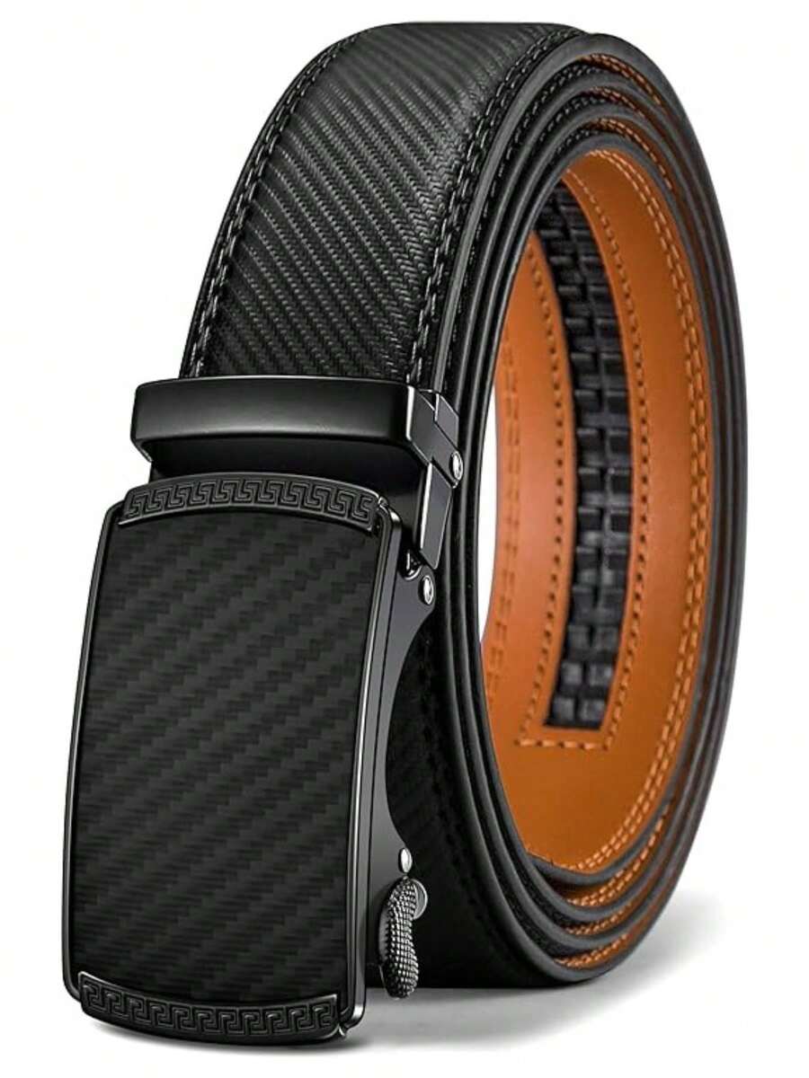 Men Belt Leather Ratchet Belt - Customizable Fit, Effortless Style (35mm) - Black - View 1