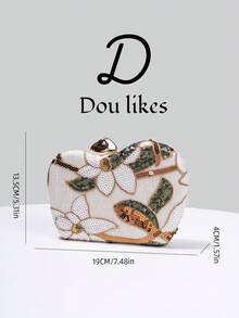 Dou Likes 中式風格手提包，香檳色亮片刺繡花卉鏈條晚宴包，搭配可調節細金鏈，完美適配中式旗袍、輕奢晚禮服、日常優雅穿搭，瞬間提升整體風格，點亮造型的完美收尾配件 - 杏色 - 查看 11