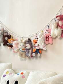 1pc Macrame Doll Storage Hanging Rope, Wall Mount Plush Toy Display Garland With Free Metal Clips, Boho Photo Holder Organizer For Bedroom Decor - White - View 3