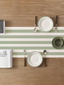 1pc,Bohemian Style,Minimalist Striped Table Runner,Microwave Dust Cover,Protective Cover,Rectangular Tablecloth,Washable,Suitable For Home Dinner,Coffee Table,Kitchen And Dining Room Decor,Table Decor Party And Scene Decoration,Home Decor,Outdoor Patio Table Runner Decor,Entrance Decor,Fireplace Cloth - Sage Soft Mist Green - View 2
