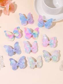 10pcs Butterfly Shaped Girls Hair Clips, Random Gradient Glitter Crocodile Clips, Sparkling Butterfly Hair Clips, Colorful Spring Summer Hair Clips, Fairy Style Bow Hair Clips, Exquisite Cute Hair Clips, Rainbow Gradient Butterfly Headwear, Hair Accessories - Multicolor - View 4