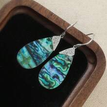 Anting Gantung Resin Cangkang Abalon Imitasi Berbentuk Tetesan Air, Bahan Emas Putih Berlapis Tembaga, Desain Vintage, Aksesori Desainer Niche Unik - Perak - View 5
