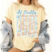 1 Piece Women's Graphic T-Shirt With "If You're In A Bad Mood, Please Go Back To The Beach" Print, 100% Cotton, Double-Sided Print, Casual Summer Style, Plus Size. | Clothing - 藍白色 - 查看 1