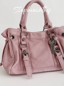 STEPHIECATHY Large Women Retro Distressed PU Leather Shoulder Tote Bag Laides Vintage Y2K Multi Pockets Street Funky Top-Handle Handbag For Commute Shopping Travel - Multicolor - View 6