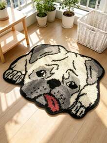 1pc Tongue-Out Pug Shaped Rug, Pink Bedroom Decor, Small Rug, Carpet, Home Decor, Living Room Rug, Living Room Small Rug, Bedroom Rug, Living Room Home Decor, Outdoor Rug, Washable Rug - Multicolor 4 - View 2