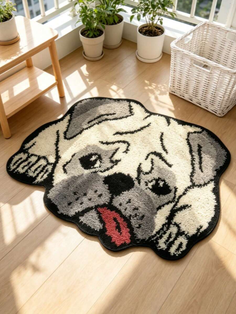 1pc Tongue-Out Pug Shaped Rug, Pink Bedroom Decor, Small Rug, Carpet, Home Decor, Living Room Rug, Living Room Small Rug, Bedroom Rug, Living Room Home Decor, Outdoor Rug, Washable Rug - Multicolor 4 - View 1