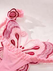 Mystèrelle Celana Dalam Thong Seksi Transparan Motif Kupu-kupu 3 Potong untuk Wanita, Model Low-Rise - MultiWarna - View 7