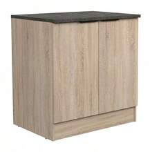 Miroytengo Conjunto de muebles cocina Arko Roble Áspero y Negro con módulos: 3 cajones, horno 60 cm, 2 puertas, 2 módulos aéreos 80 y 60 cm ancho con estantes internos. Almacenamiento Cocina 60x86x60 cm. - Negro - Madera claro - Ver 2