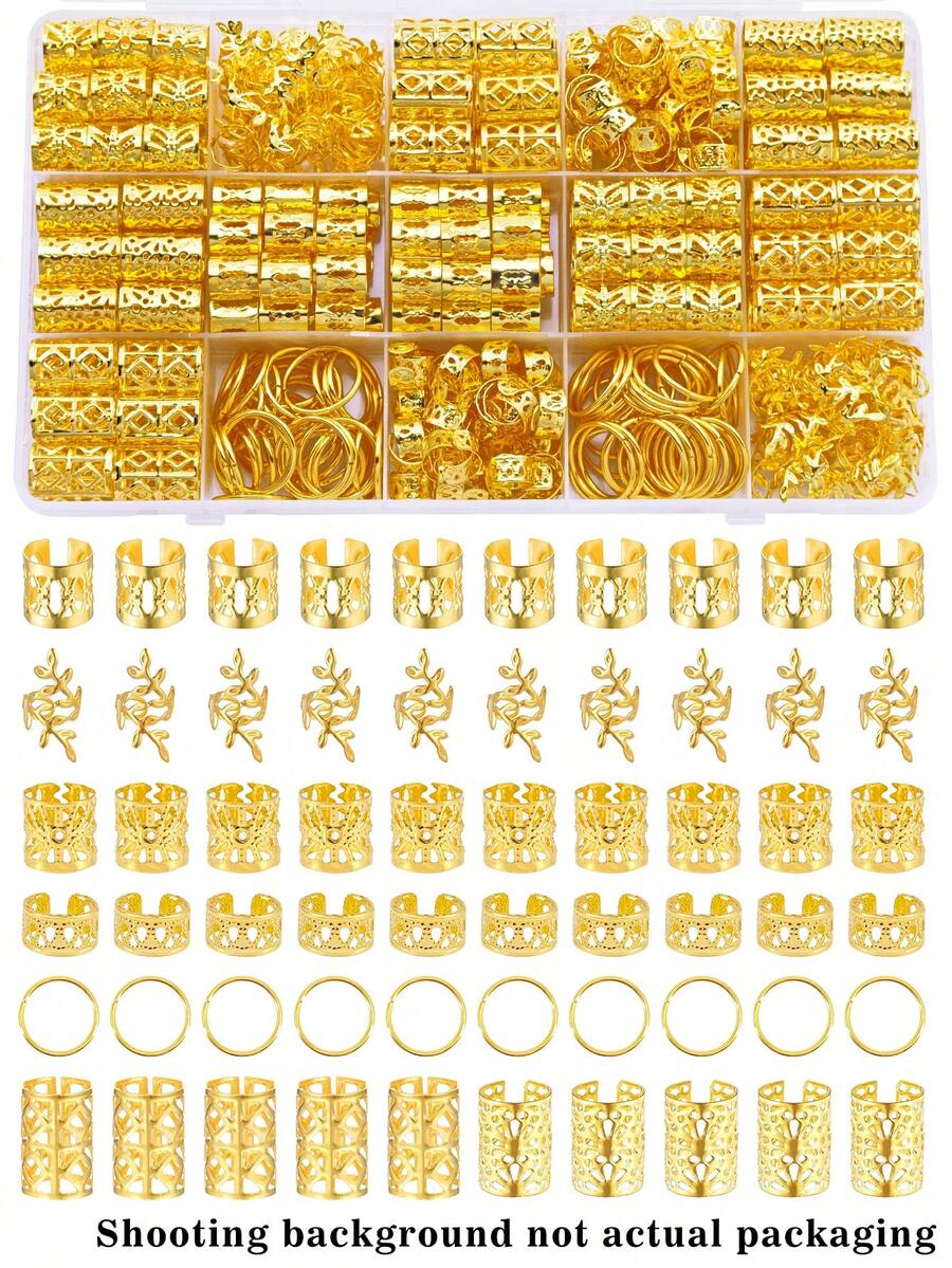 70pcs Gold Dreadlock Hair Rings Set, Braiding Design Hair Accessories, Adjustable Hair Ornaments Suitable For Women And Girls' Braids