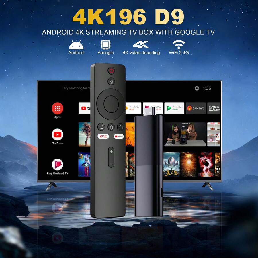 I96 D9 TV Stick, Ultra HD 4K UHD ATV, Equipped With [2GB RAM+16GB ROM], Dual-Band WiFi Voice Remote Assistant Built-In, Android ATV Driver Plug-And-Play Smart TV, Suitable For Android TV Stick, TV And Projector 4K HD Streaming Device