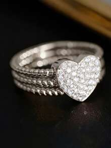 1pc Elegant Heart-Shaped Cubic Zirconia Ring, Suitable For Women To Wear, Suitable For Wedding, Engagement, Anniversary Party, Valentine's Day Gift - 1# - View 3