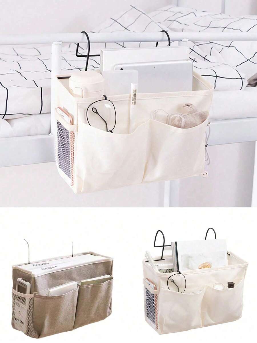 1 buah Tas Penyimpanan Samping Tempat Tidur Kapasitas Besar, Bahan Kanvas Tahan Lama, Dengan Kantong Jala dan Pengait, Tas Penyimpanan Gantung Multi-Kantong Warna Polos Sederhana, Cocok untuk Asrama dan Tempat Tidur Tingkat. Hadiah Natal, Ulang Tahun, dan Liburan yang Sempurna untuk Wanita - MultiWarna - View 1