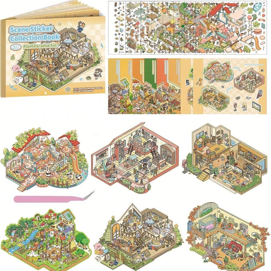 17pcs/Set Buku Stiker Pemandangan Ukuran Besar, Stiker Rumah DIY, Termasuk 6 Pemandangan, 9 Elemen, 2 Gambar Referensi, Stiker Lanskap Rumah Miniatur 3D, Scrapbooking, Stiker Pemandangan, Stiker Lanskap, Stiker Buku Panduan, Stiker Pemandangan Rumah Kecil, Dapat Digunakan Kembali, Tersedia Berbagai Ukuran - MultiWarna - View 1
