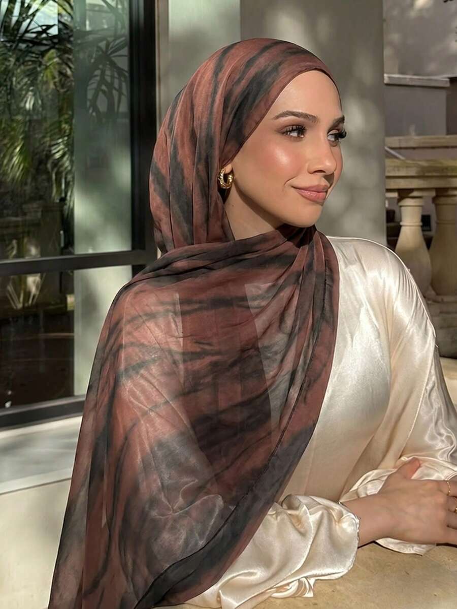 1 buah Syal Wanita Gaya Bohemian Motif Lukisan Tinta, Jilbab Kasual Musim Semi/Panas untuk Jalanan, Pelindung Matahari, Cocok untuk Pemakaian Sehari-hari, Cocok untuk Pantai Musim Panas