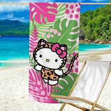 1件粉紅色Hello Kitty主題沙灘巾 - 必備卡通主題必需品，專為海灘、游泳、戶外露營和旅行設計。這款大尺寸沙灘巾吸水性強且快速乾燥，是您旅行、泳池娛樂或居家洗浴的理想選擇。 - 彩色 - 查看 3