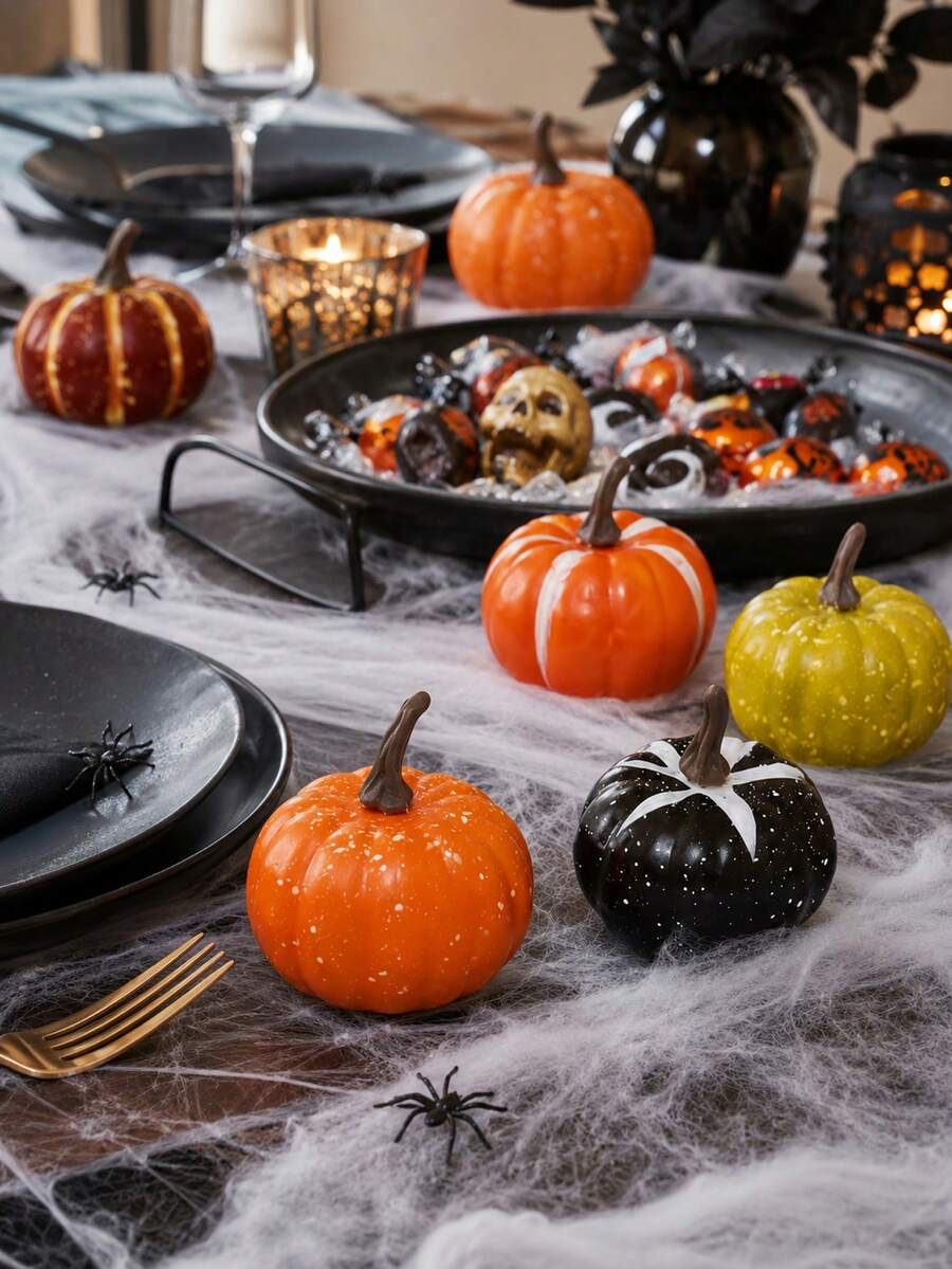 Realistic Pumpkin Autumn Decoration Set, Suitable For Halloween Party Decor, Thanksgiving Table Decoration, Autumn Gift Box Embellishment, Cashier Counter Display, Wooden Tray Arrangement, Wreath Handmade DIY, Candy Bag Filling And Home Holiday Atmosphere Decoration, Compact Design, Rich Colors. Suitable For Multiple Scenes And Repeated Use. - Halloween Decorative Pumpkin Set - View 1